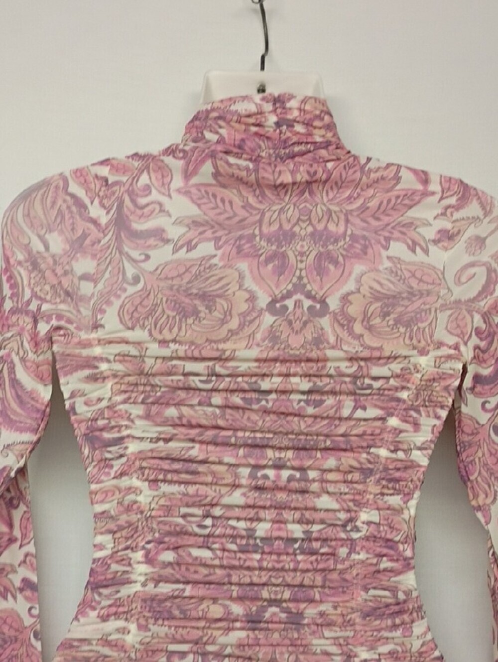 Free People Pink Paisley Ruched SHEER Turtleneck Bodysuit - Picture 10 of 11